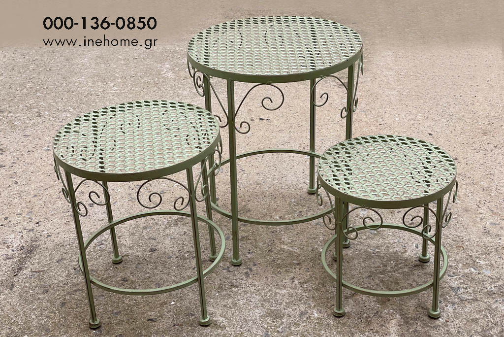 TABLES METAL SET3 LIGHT GREEN 25-28/30-35/35-43CM