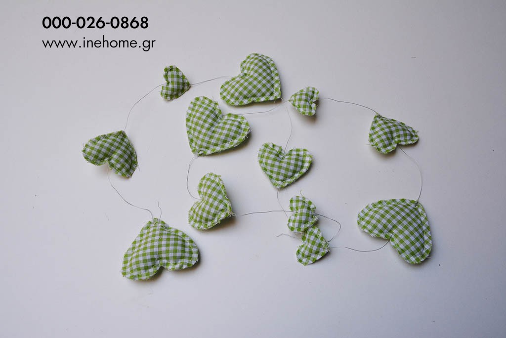 WIRE GARLAND CHECHED FABRIC HEARTS  4-8cm 1m