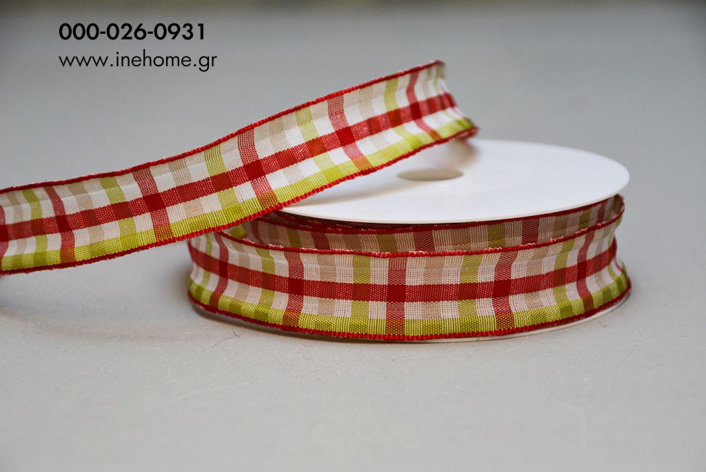 checked ribbon red/green 25mm-20m