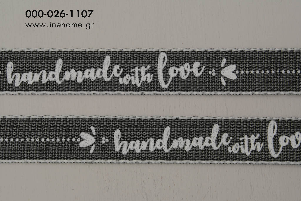 RIBBON ''HANDMADE WITH LOVE'' 15mm-20m GREY