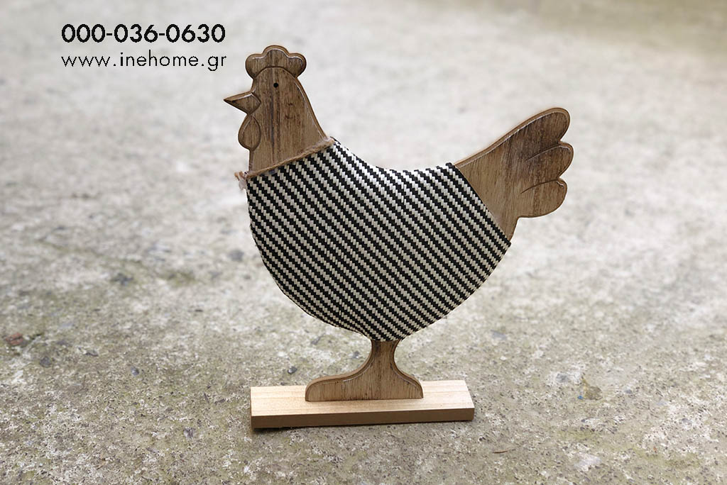 HEN WOODEN 32CM BLACK-WHITE