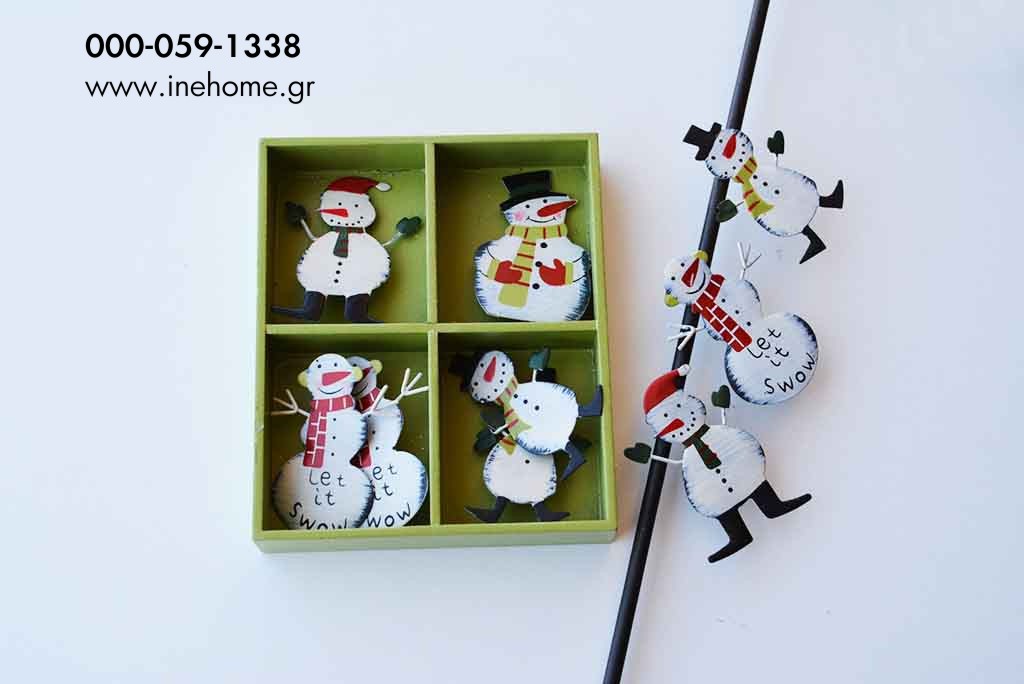 METAL ORNAMENT SET 8 SNOWMAN 6cm