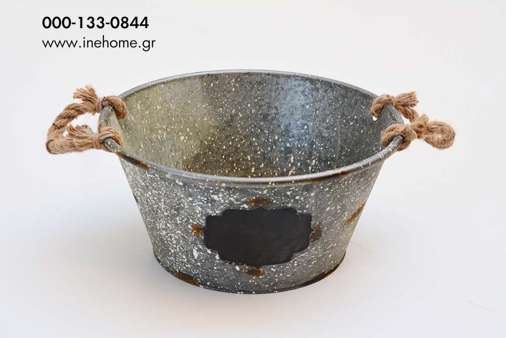 BASKET ZINC WITH ROPE HANDLES 35-18CM