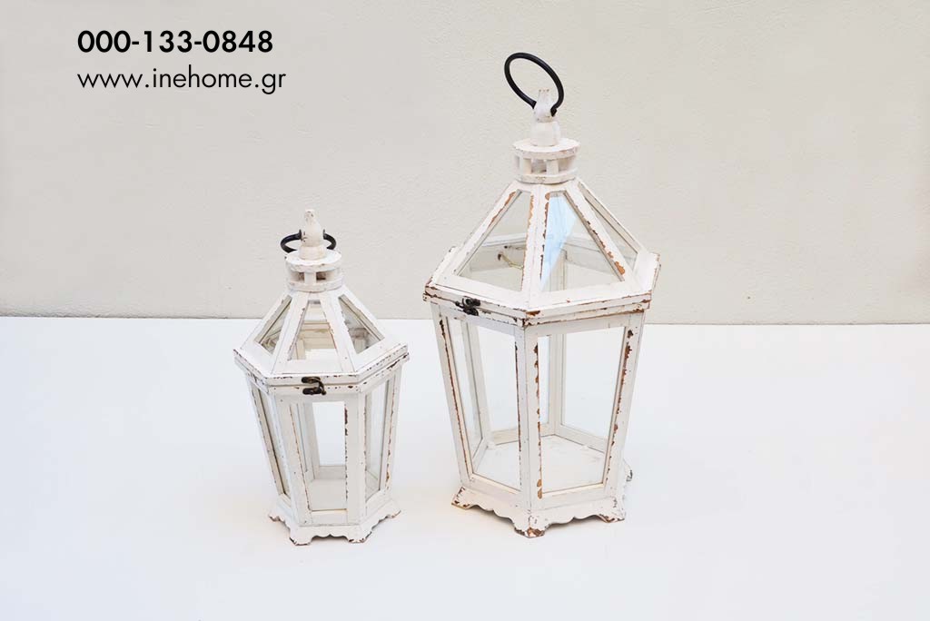 LANTERNS SET2 WOODEN WHITE 21-53/38-74CM