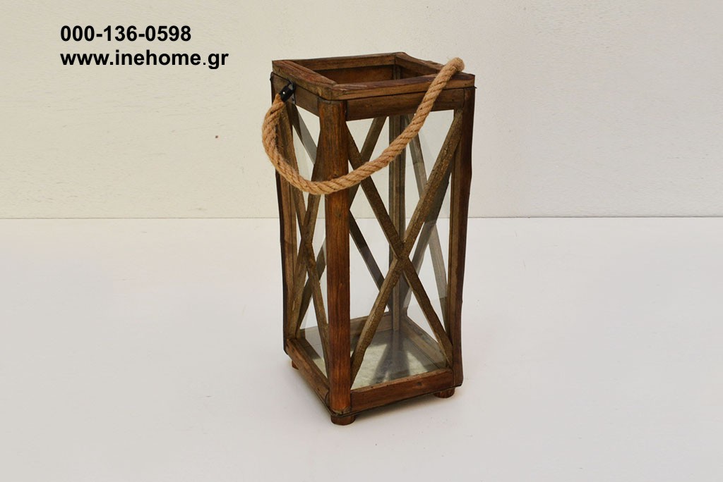 LANTERN WOODEN BROWN 24-24-52CM