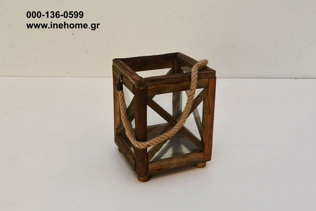 LANTERN WOODEN BROWN 24-24-29CM