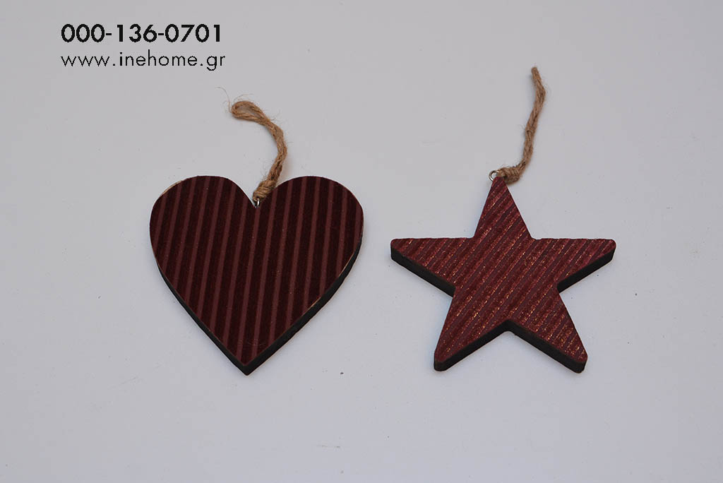 STAR HEART ASS2 WOOD VELVET 13CM