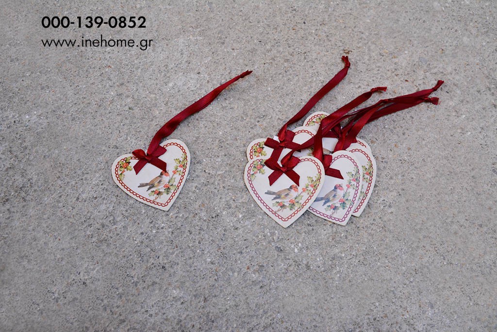 LABELS HEART 6CM SET6 XMAS