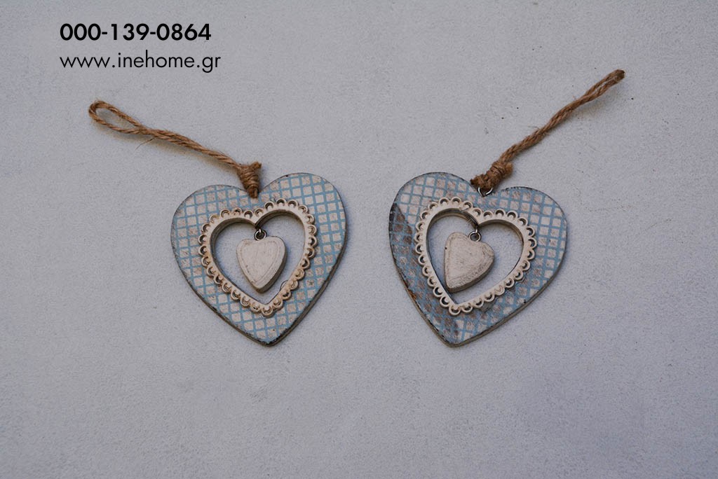 HEART HANGING BLUE-WHITE SQUARED 8 CM