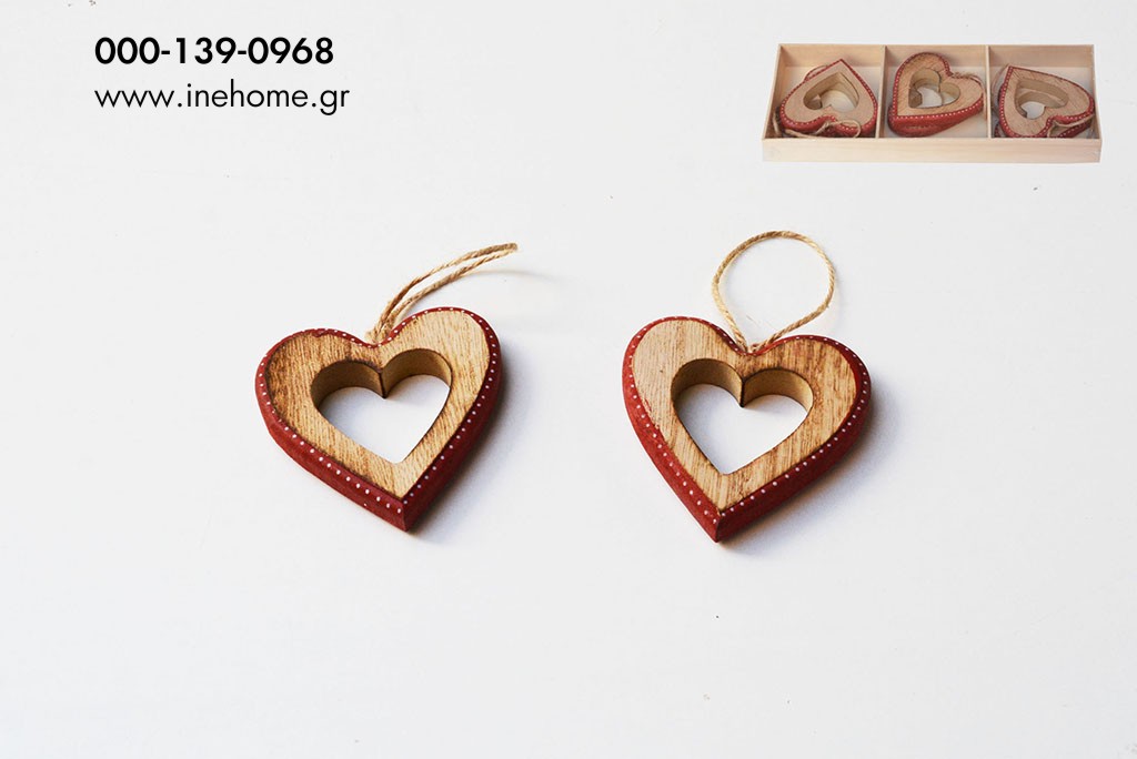 HEARTS WOODEN SET6 RED 7CM