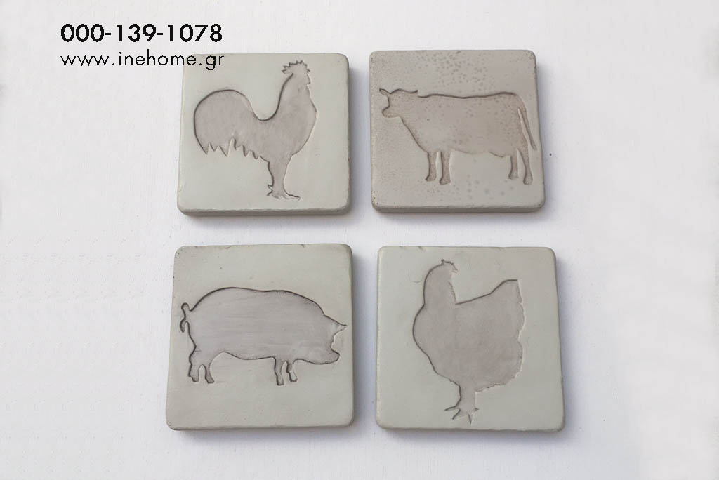 COASTER SET4 WITH ANIMALS 10CM