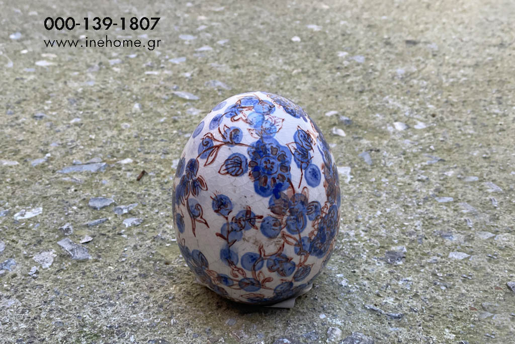 EGGS CERAMIC WITH FLOWERS BLUE 9-12CM