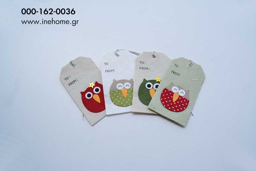 OWL GIFT TAG 5-10 CM ASSORTED