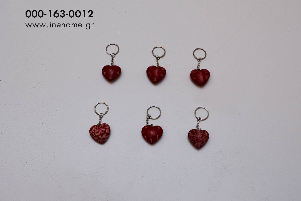 KEY RING 9CM STONE HEART 4CM RED ASS.6