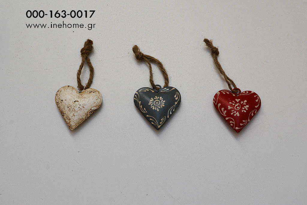 HEART METAL 5-6CM RED-GREY-CREAM