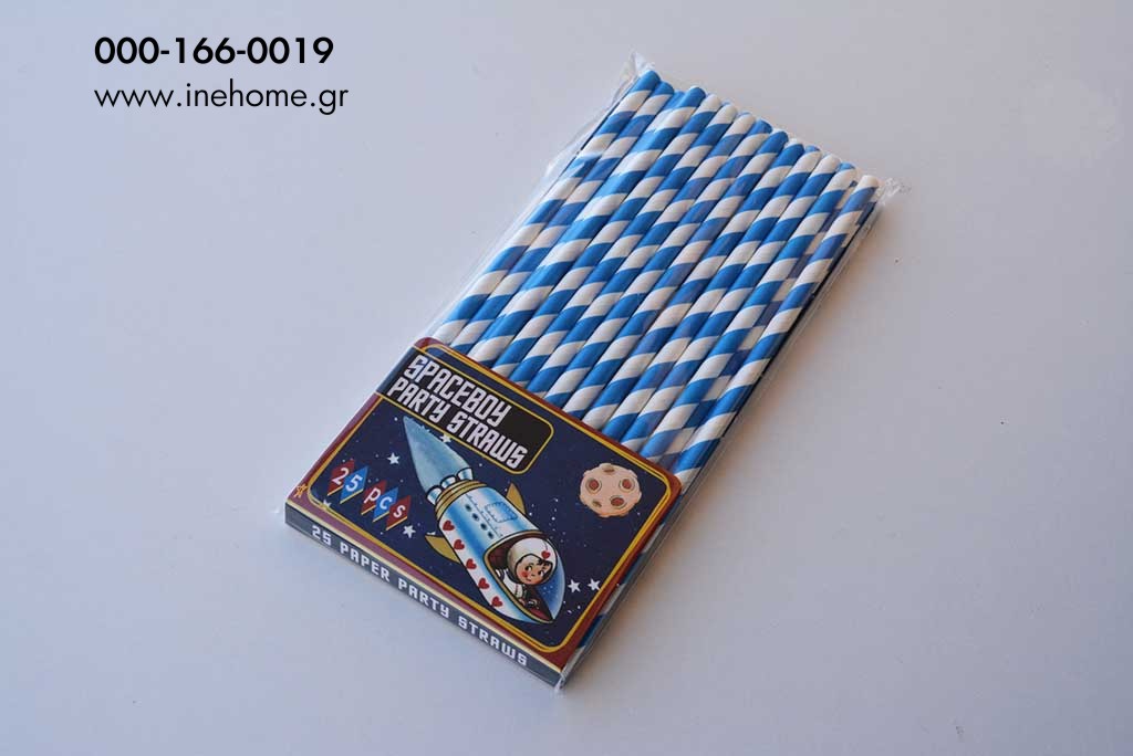 PACK OF 25 BLUE PAPER PARTY STRAWS 20CM