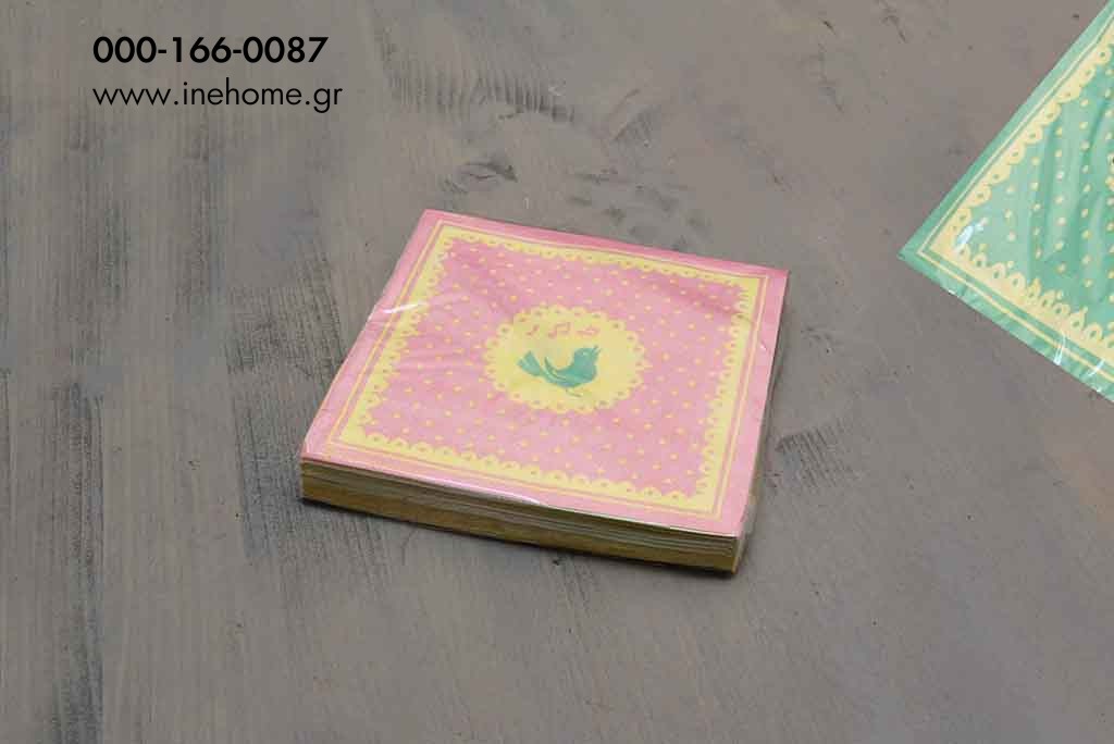 NAPKINS BIRD PINK-LIGHT GREEN 33-33CM