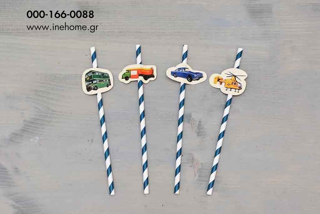 PAPER STRAWS SET4 TRANSPORT 20CM