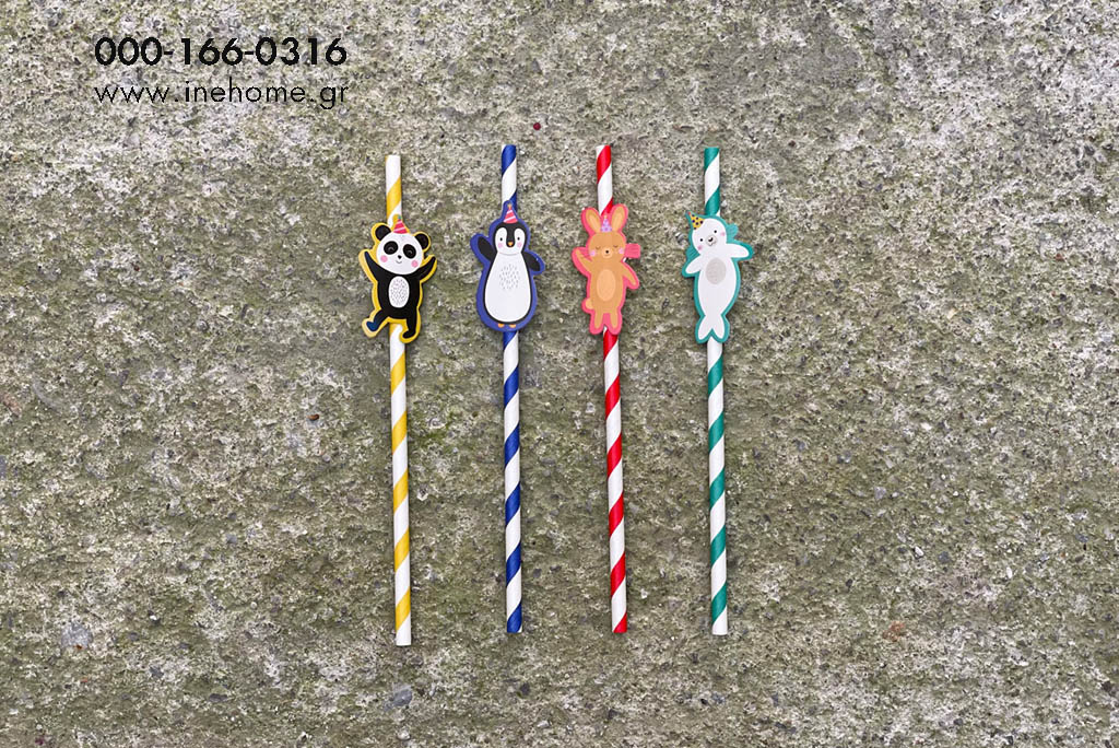 PARTY STRAWS SET4 WITH ANIMALS 20CM