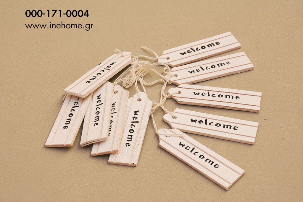 WOODEN LABEL SET 10 ''WELCOME'' 3-10 CM WHITE