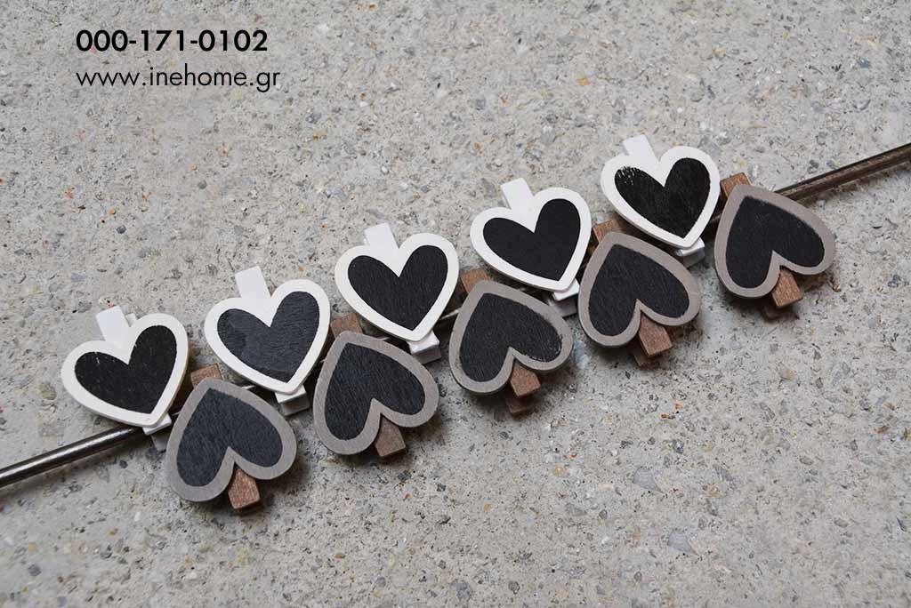 WOODEN SET10 CLIP HEART 3X4 CM