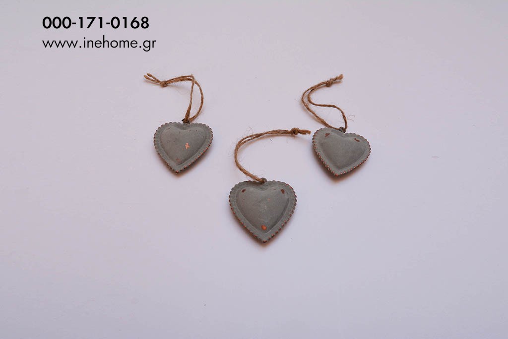 METAL HEART SET3 GREY 4.5CM