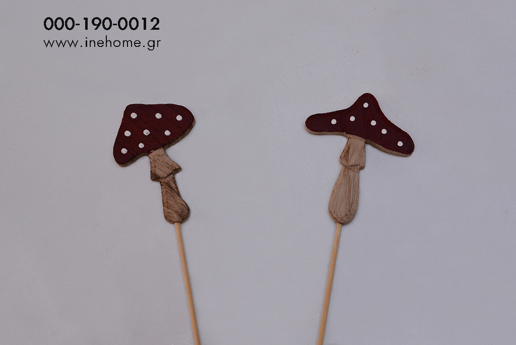 MUSHROOMS ASS2 WOODEN ON STICK 8CM