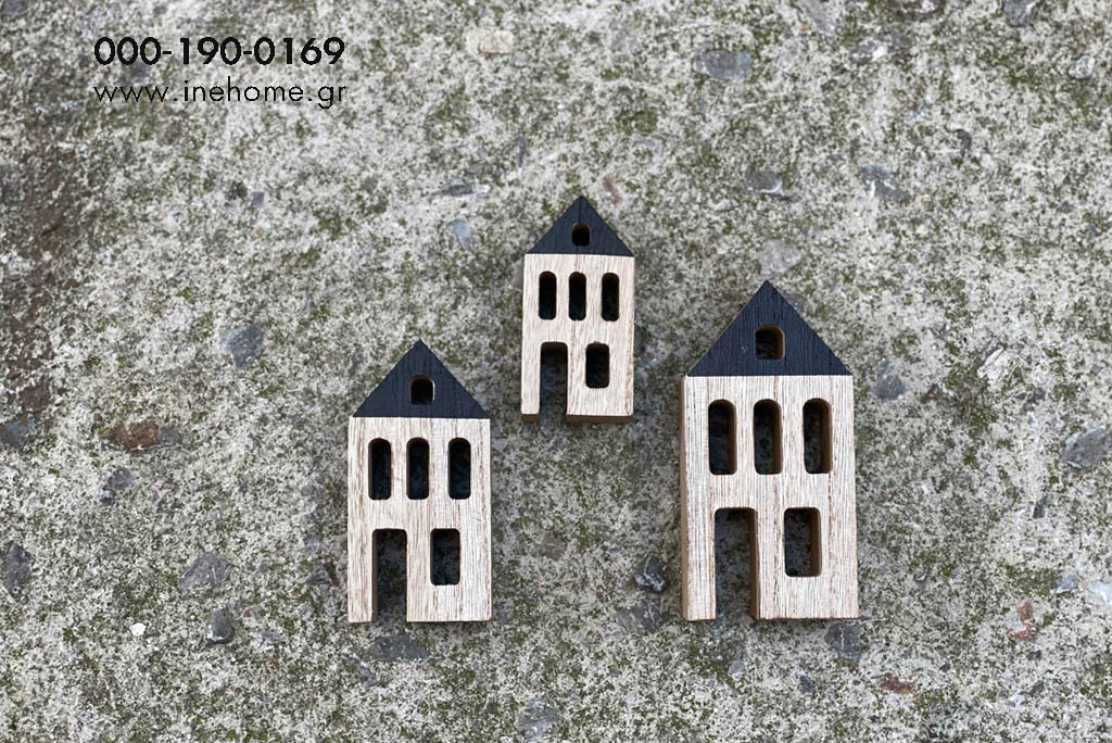 HOUSE SET3 WOODEN 8/10/12CM