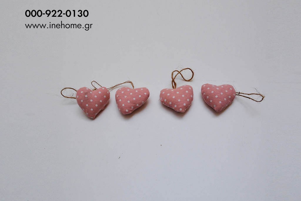 HEART FABRIC PINK DOT 4 CM