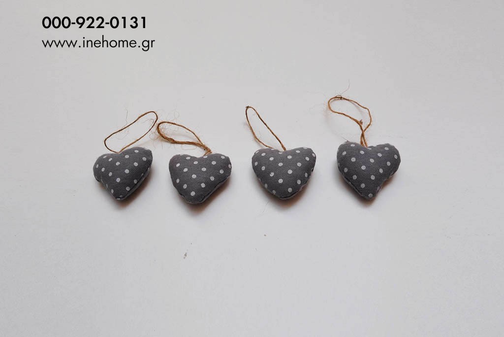 HEART FABRIC GREY DOT 4 CM