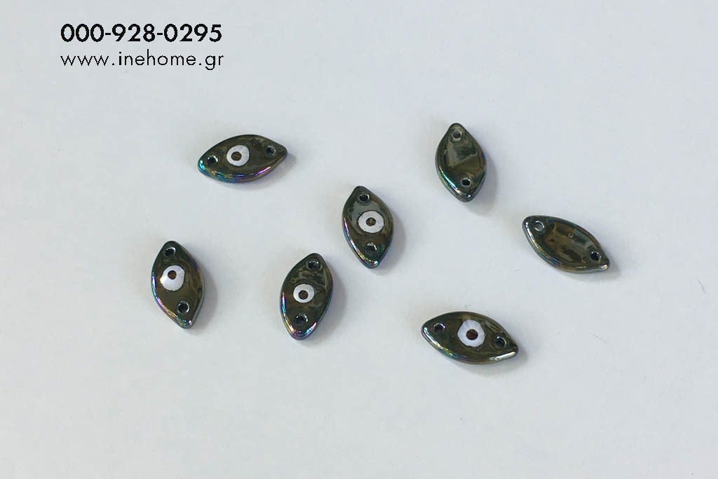 BEAD SET10 EYE OVAL 2CM GREEN-GREY