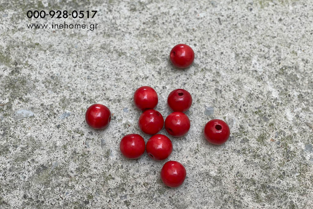 WOODEN BEADS SET 10 RED 1.5 CM